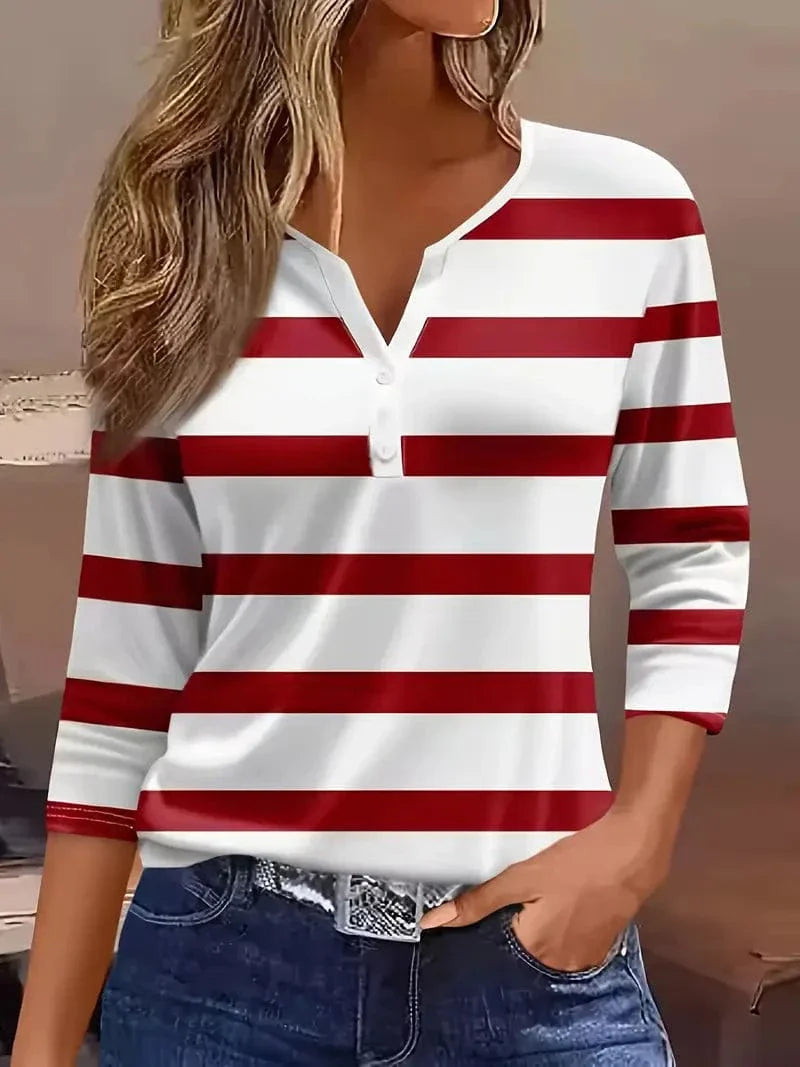 MAE | STRIPED V-NECK TOP