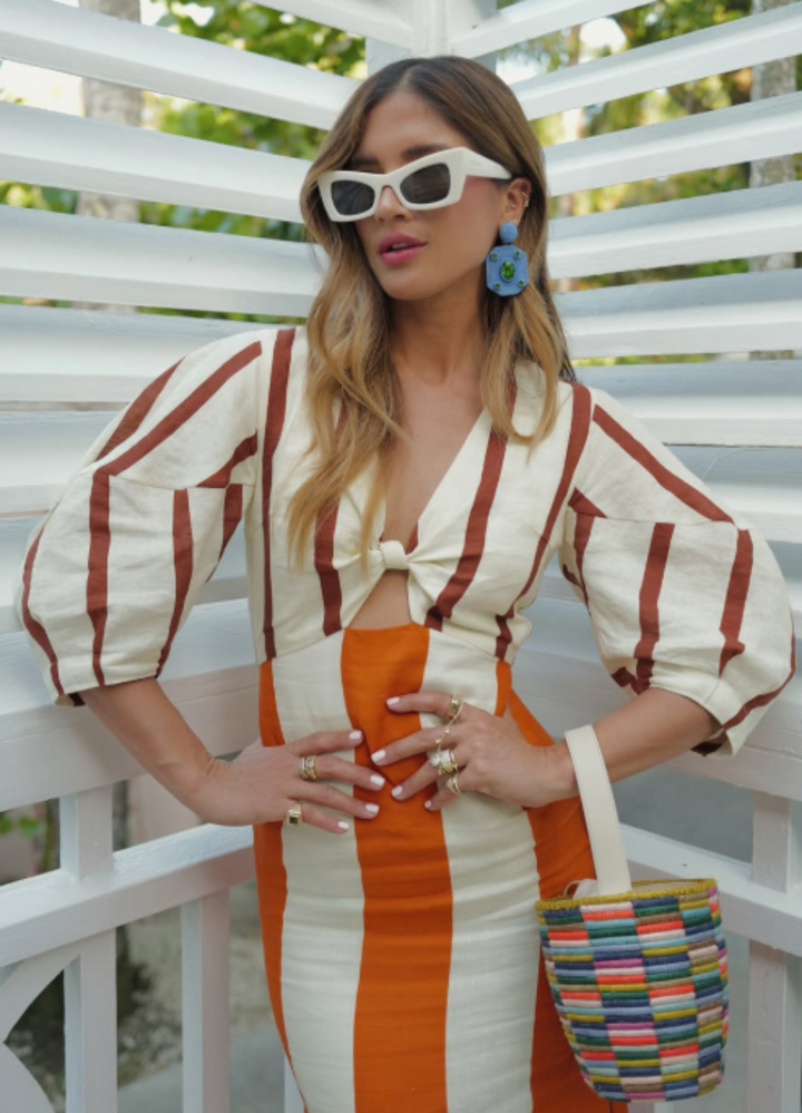LIV | MAXI DRESS WITH FRONT KNOT AND COLOUR BLOCK PRINT