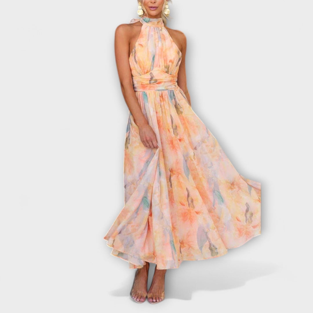 FENJA | HALTER-NECK WATERCOLOUR MAXI DRESS