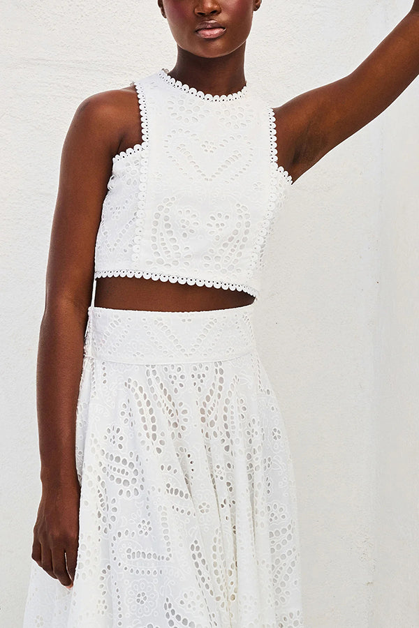 INESA | TWO-PIECE SET WITH EMBROIDERY AND HIGH-WAIST MAXI SKIRT
