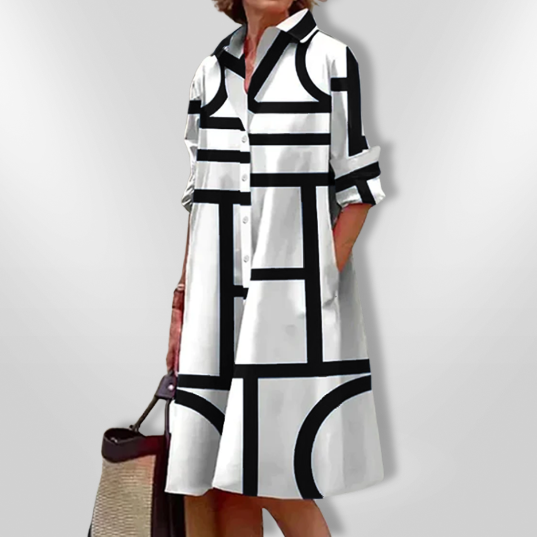 LORENA | MIDI DRESS WITH GEOMETRIC PATTERN