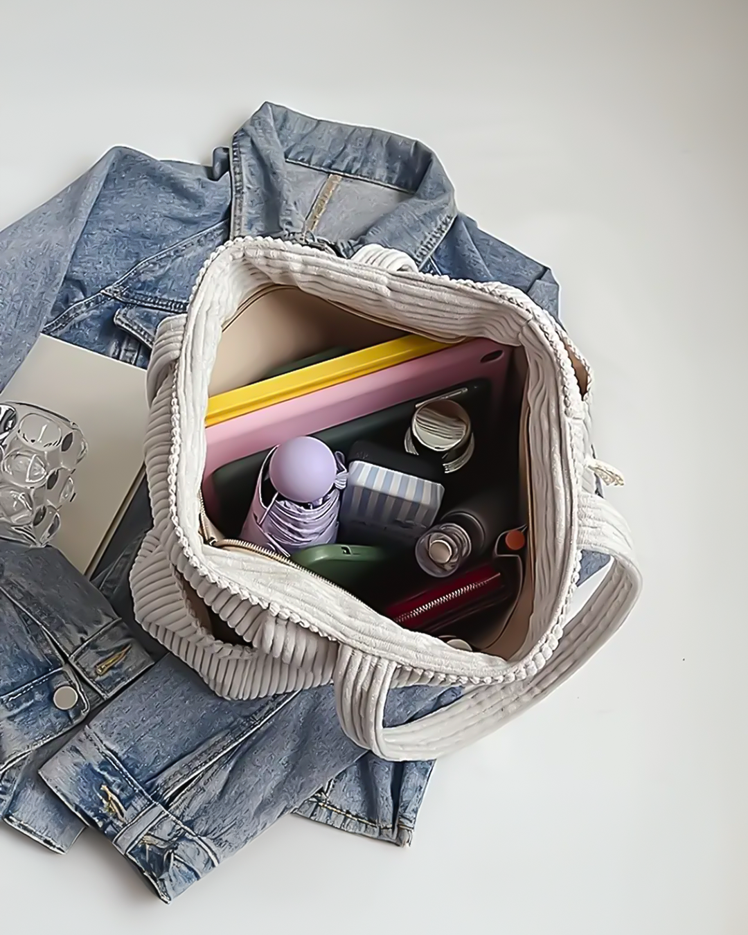 NIARA | RIBBED TOTE BAG WITH DRAWSTRING DETAIL