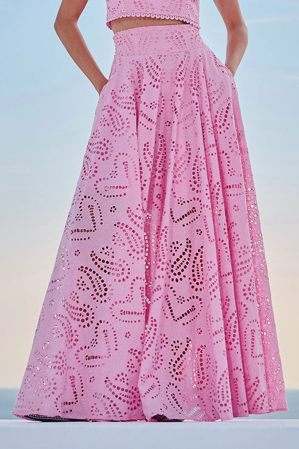 INESA | TWO-PIECE SET WITH EMBROIDERY AND HIGH-WAIST MAXI SKIRT