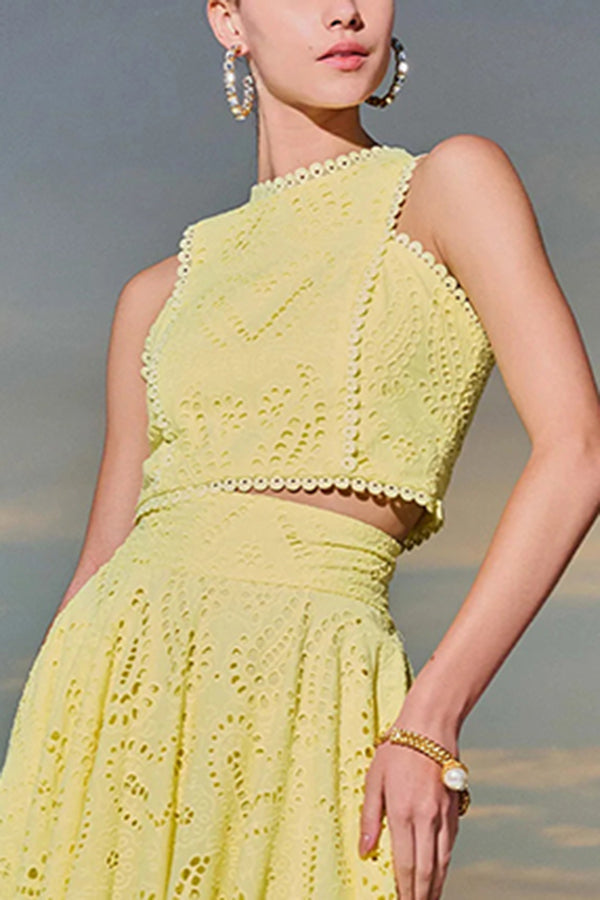 INESA | TWO-PIECE SET WITH EMBROIDERY AND HIGH-WAIST MAXI SKIRT