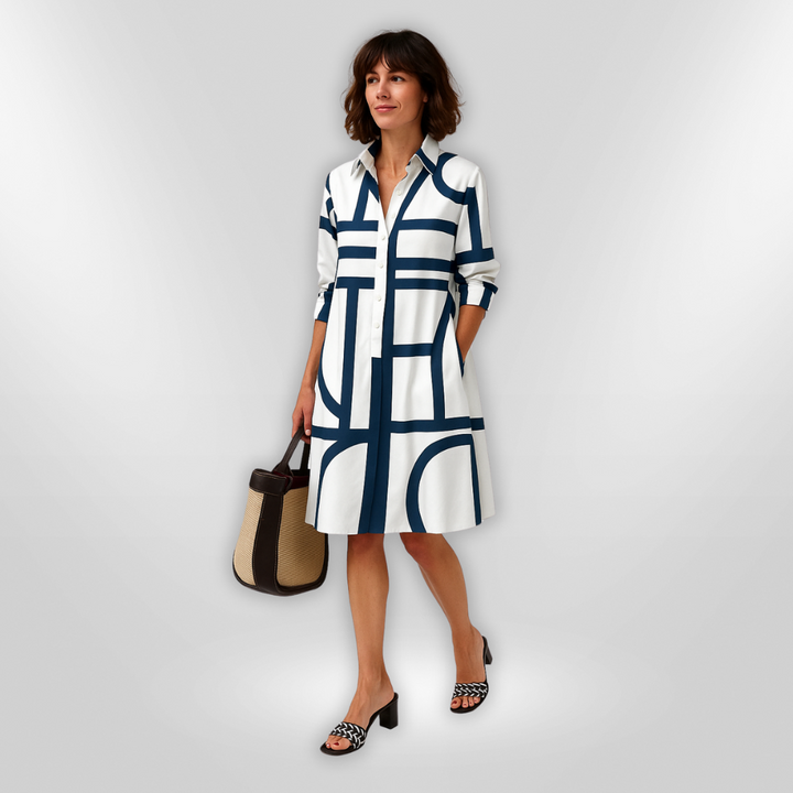 LORENA | MIDI DRESS WITH GEOMETRIC PATTERN