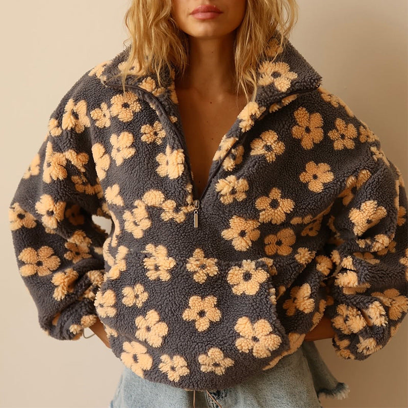 SUZY | COSY QUARTER-ZIP FLEECE WITH PRINT