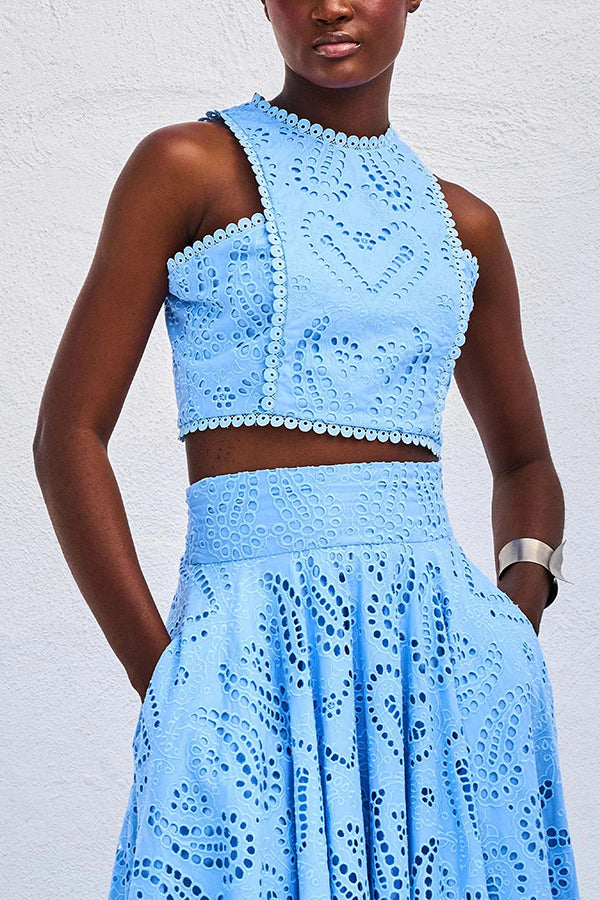 INESA | TWO-PIECE SET WITH EMBROIDERY AND HIGH-WAIST MAXI SKIRT