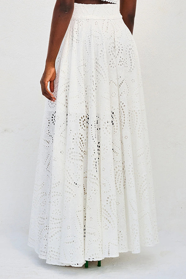INESA | TWO-PIECE SET WITH EMBROIDERY AND HIGH-WAIST MAXI SKIRT