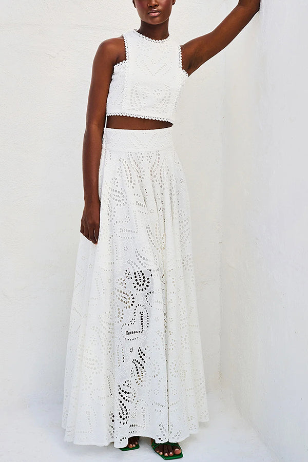 INESA | TWO-PIECE SET WITH EMBROIDERY AND HIGH-WAIST MAXI SKIRT