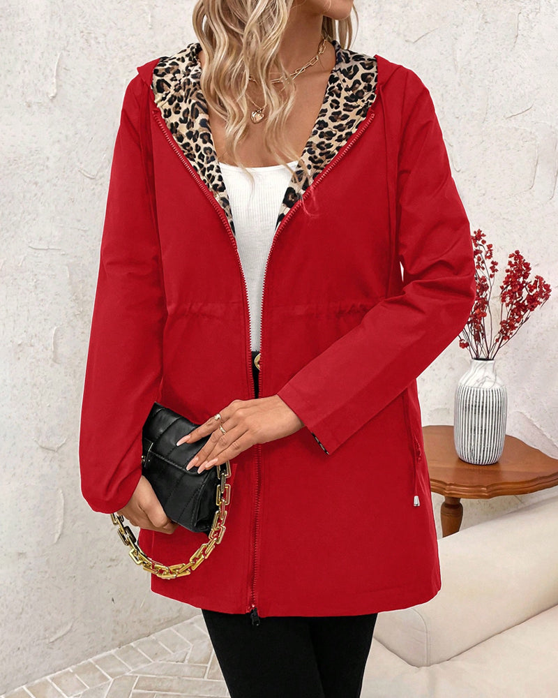 BODINE | REVERSIBLE HOODED COAT WITH LEOPARD PRINT