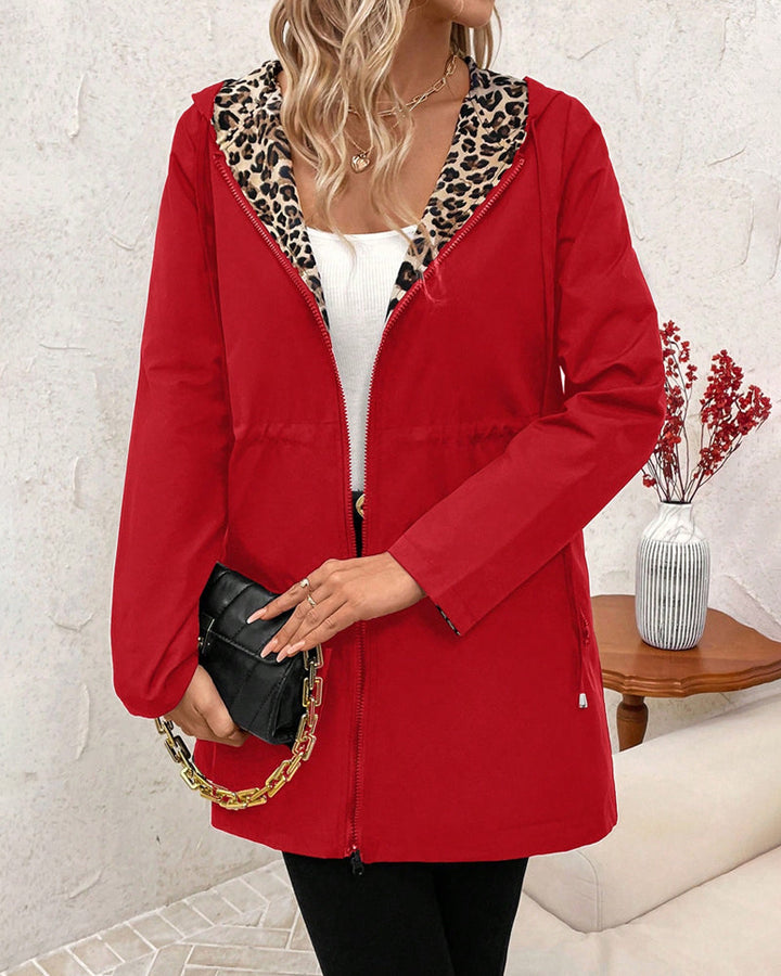 BODINE | REVERSIBLE HOODED COAT WITH LEOPARD PRINT